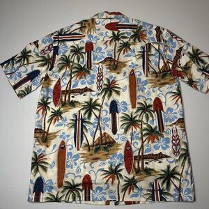 Aloha Republic Hawaiian Shirt Mens L/XL Surfboards Volcanos Beach